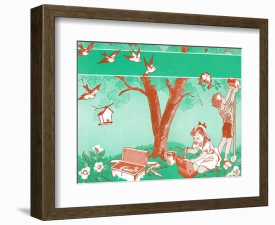 Painting Birdhouses - Jack & Jill-Janet Smalley-Framed Giclee Print