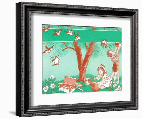 Painting Birdhouses - Jack & Jill-Janet Smalley-Framed Giclee Print