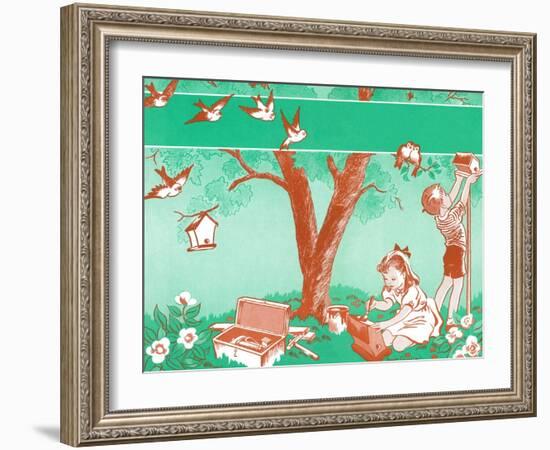 Painting Birdhouses - Jack & Jill-Janet Smalley-Framed Giclee Print