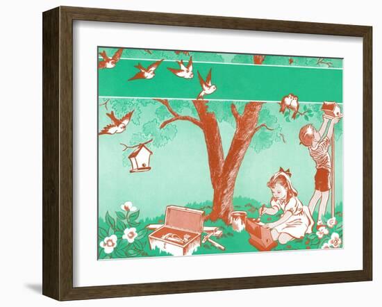 Painting Birdhouses - Jack & Jill-Janet Smalley-Framed Giclee Print