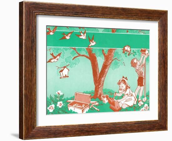 Painting Birdhouses - Jack & Jill-Janet Smalley-Framed Giclee Print