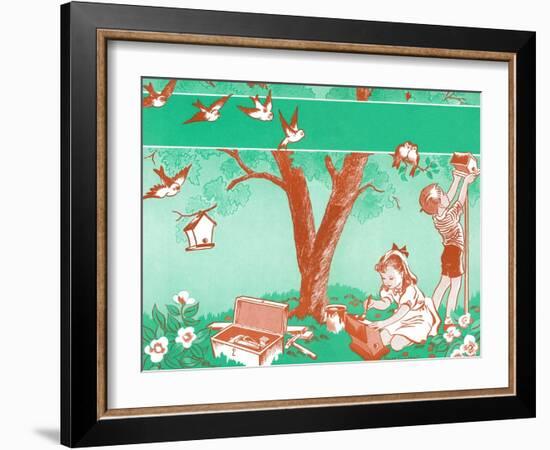 Painting Birdhouses - Jack & Jill-Janet Smalley-Framed Giclee Print