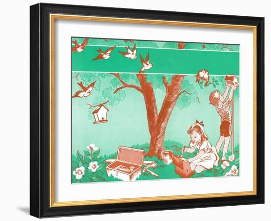 Painting Birdhouses - Jack & Jill-Janet Smalley-Framed Giclee Print