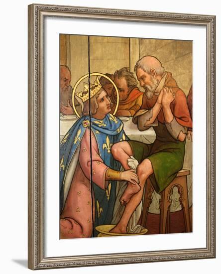 Painting Depicting St. Louis Washing a Pauper's Feet in Notre-Dame De Paris Cathedral Treasure Muse-Godong-Framed Photographic Print