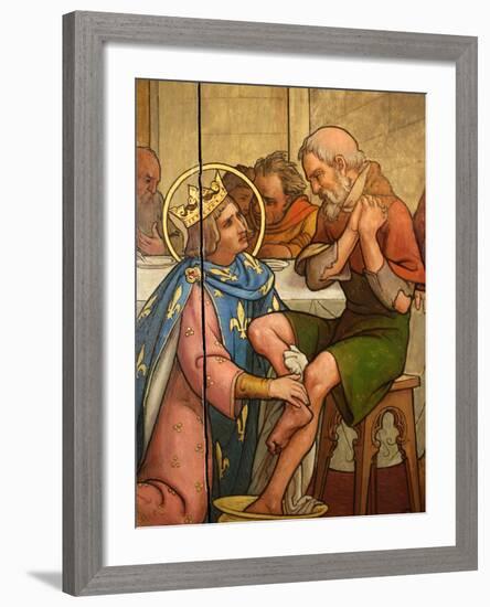 Painting Depicting St. Louis Washing a Pauper's Feet in Notre-Dame De Paris Cathedral Treasure Muse-Godong-Framed Photographic Print