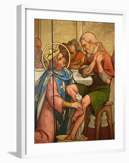 Painting Depicting St. Louis Washing a Pauper's Feet in Notre-Dame De Paris Cathedral Treasure Muse-Godong-Framed Photographic Print