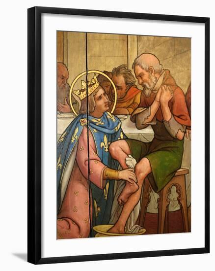 Painting Depicting St. Louis Washing a Pauper's Feet in Notre-Dame De Paris Cathedral Treasure Muse-Godong-Framed Photographic Print