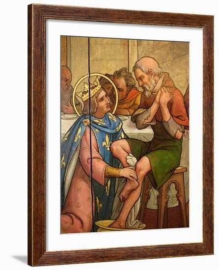 Painting Depicting St. Louis Washing a Pauper's Feet in Notre-Dame De Paris Cathedral Treasure Muse-Godong-Framed Photographic Print