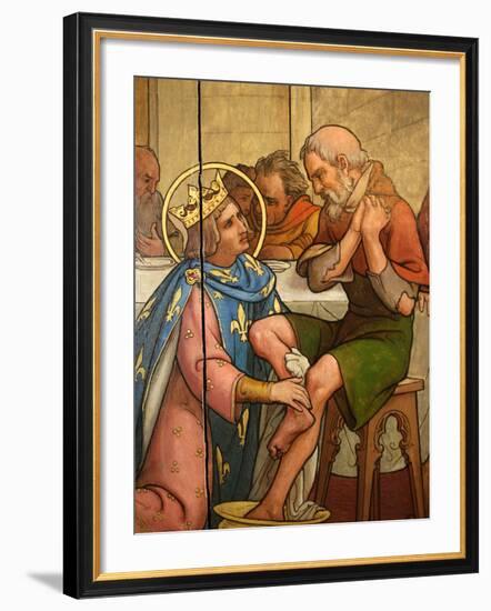 Painting Depicting St. Louis Washing a Pauper's Feet in Notre-Dame De Paris Cathedral Treasure Muse-Godong-Framed Photographic Print