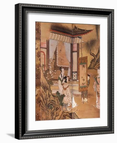 Painting, from Elegant Pastimes, Japanese screen, Edo period, early 18th century-Kano Tansetsu-Framed Giclee Print