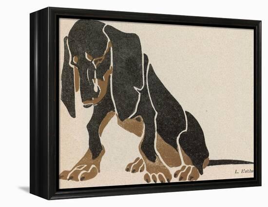 Painting in Black and Brown Colours of a Sitting Dachshund Gazing-L. Rohlwein-Framed Premier Image Canvas
