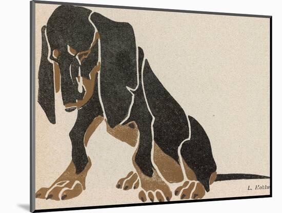 Painting in Black and Brown Colours of a Sitting Dachshund Gazing-L. Rohlwein-Mounted Photographic Print