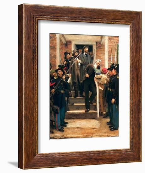 Painting of abolitionist John Brown descending stairs from the county jail.-Vernon Lewis Gallery-Framed Art Print