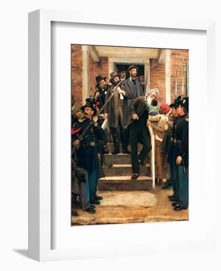 Painting of abolitionist John Brown descending stairs from the county jail.-Vernon Lewis Gallery-Framed Art Print