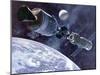 Painting of Apollo-Soyuz Test Project, Docking of US's Apollo Capsule and USSR's Soyuz Spacecraft-null-Mounted Photo