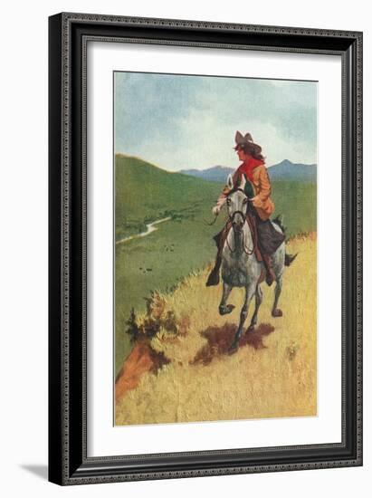 Painting of Galloping Cowgirl-null-Framed Premium Giclee Print