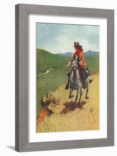 Painting of Galloping Cowgirl-null-Framed Art Print