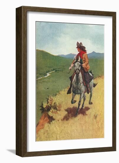 Painting of Galloping Cowgirl-null-Framed Art Print