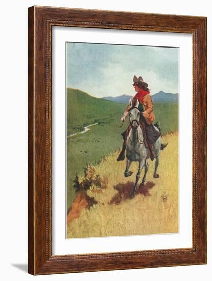 Painting of Galloping Cowgirl-null-Framed Art Print