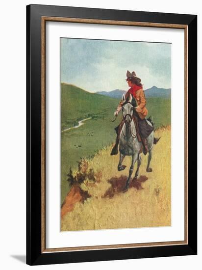 Painting of Galloping Cowgirl-null-Framed Art Print