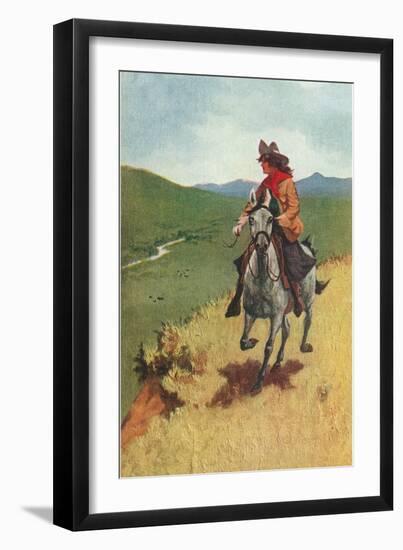 Painting of Galloping Cowgirl-null-Framed Art Print
