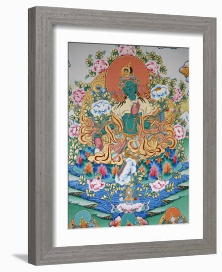 Painting of Green Tara, Buddhist Symbol of Prosperity, Kopan Monastery, Kathmandu, Nepal, Asia-Godong-Framed Photographic Print