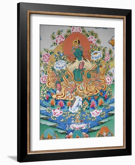 Painting of Green Tara, Buddhist Symbol of Prosperity, Kopan Monastery, Kathmandu, Nepal, Asia-Godong-Framed Photographic Print