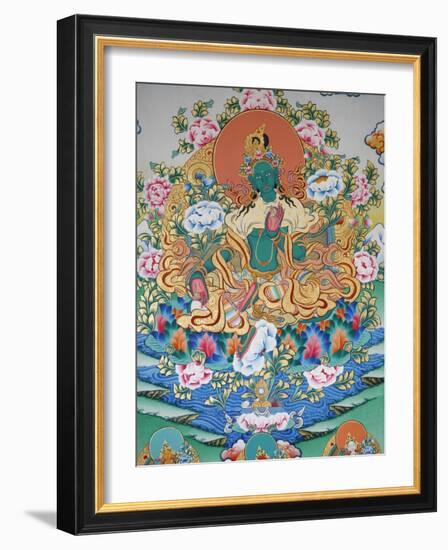 Painting of Green Tara, Buddhist Symbol of Prosperity, Kopan Monastery, Kathmandu, Nepal, Asia-Godong-Framed Photographic Print