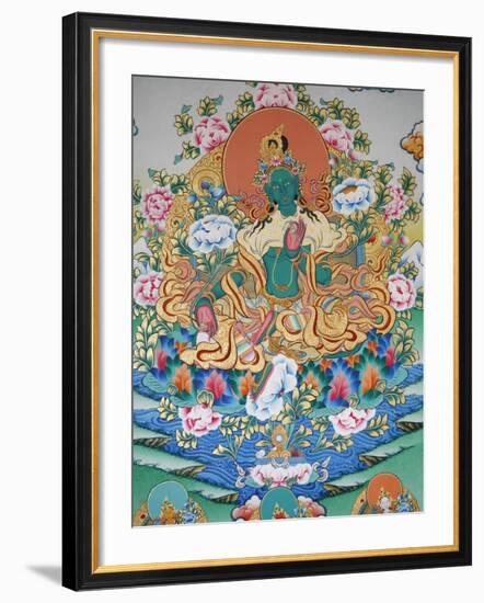 Painting of Green Tara, Buddhist Symbol of Prosperity, Kopan Monastery, Kathmandu, Nepal, Asia-Godong-Framed Photographic Print