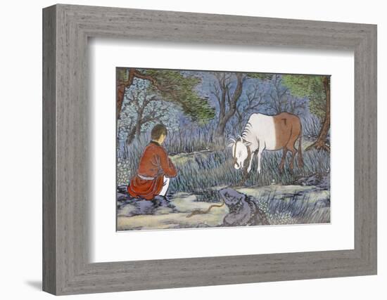 Painting of herding the Ox, from the ten Ox Herding Pictures of Zen Buddhism-Godong-Framed Photographic Print