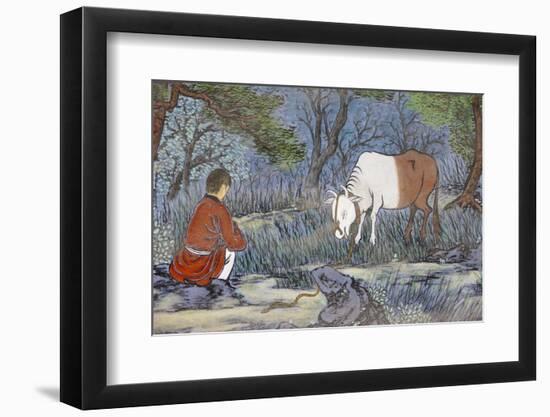 Painting of herding the Ox, from the ten Ox Herding Pictures of Zen Buddhism-Godong-Framed Photographic Print