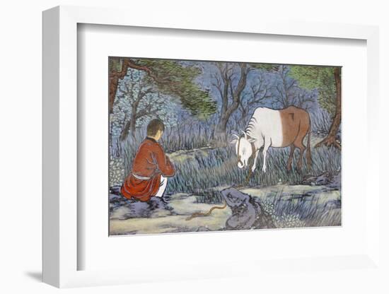 Painting of herding the Ox, from the ten Ox Herding Pictures of Zen Buddhism-Godong-Framed Photographic Print