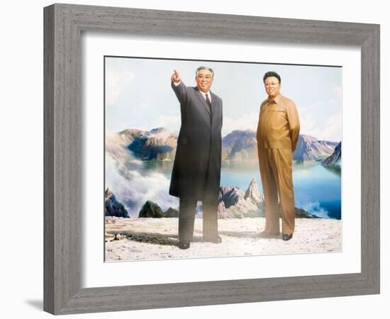 Painting of Kim Jong Il and Kim Il Sung, Pyongyang, Democratic People's Republic of Korea, N. Korea-Gavin Hellier-Framed Photographic Print