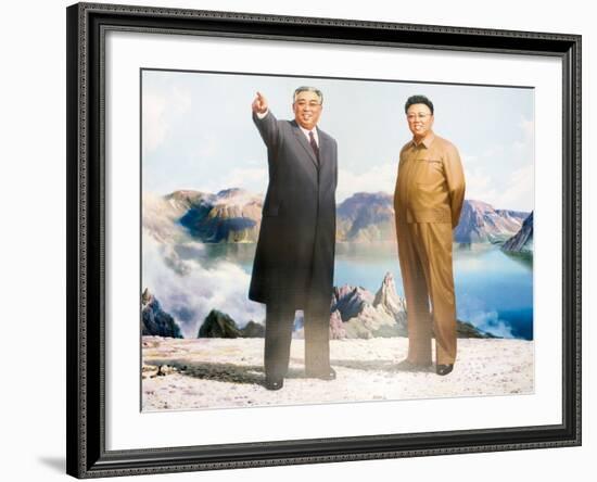 Painting of Kim Jong Il and Kim Il Sung, Pyongyang, Democratic People's Republic of Korea, N. Korea-Gavin Hellier-Framed Photographic Print