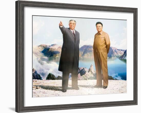 Painting of Kim Jong Il and Kim Il Sung, Pyongyang, Democratic People's Republic of Korea, N. Korea-Gavin Hellier-Framed Photographic Print