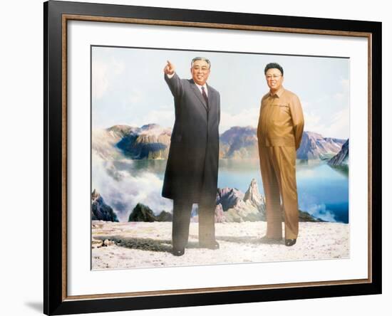 Painting of Kim Jong Il and Kim Il Sung, Pyongyang, Democratic People's Republic of Korea, N. Korea-Gavin Hellier-Framed Photographic Print