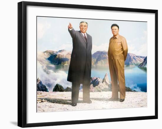 Painting of Kim Jong Il and Kim Il Sung, Pyongyang, Democratic People's Republic of Korea, N. Korea-Gavin Hellier-Framed Photographic Print