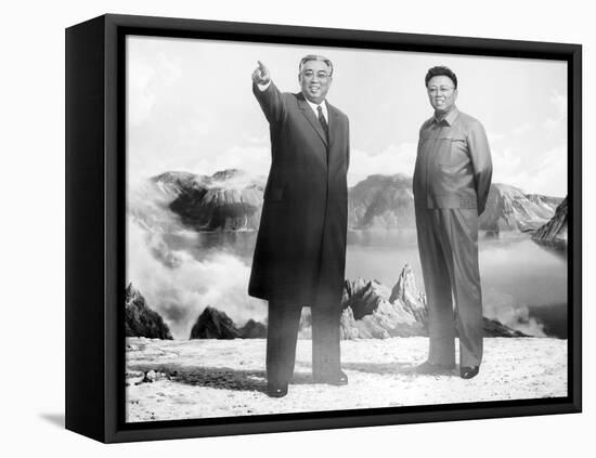 Painting of Kim Jong Il and Kim Il Sung, Pyongyang, Democratic People's Republic of Korea, N. Korea-Gavin Hellier-Framed Premier Image Canvas