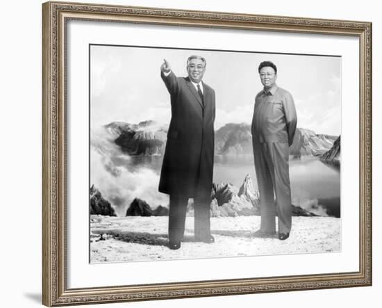 Painting of Kim Jong Il and Kim Il Sung, Pyongyang, Democratic People's Republic of Korea, N. Korea-Gavin Hellier-Framed Photographic Print