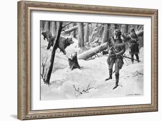 Painting of Lewis and Clark Attacked by Bears-Alfred Russell-Framed Giclee Print