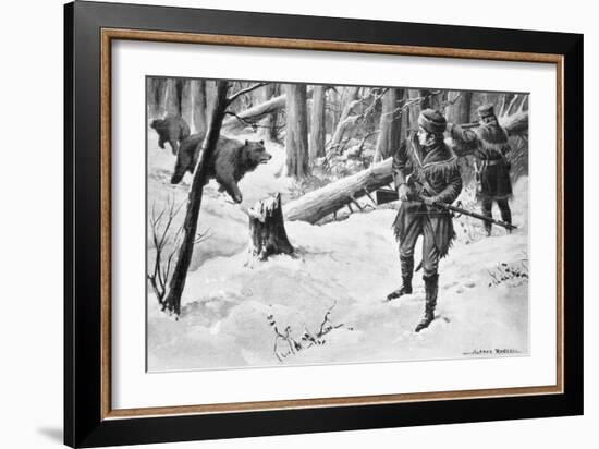 Painting of Lewis and Clark Attacked by Bears-Alfred Russell-Framed Giclee Print