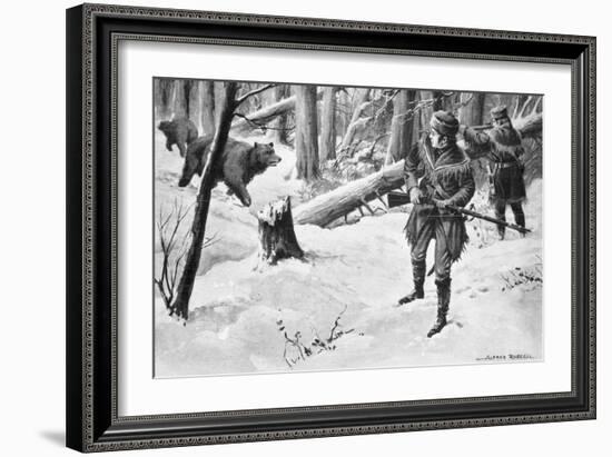 Painting of Lewis and Clark Attacked by Bears-Alfred Russell-Framed Giclee Print