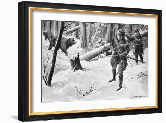 Painting of Lewis and Clark Attacked by Bears-Alfred Russell-Framed Giclee Print