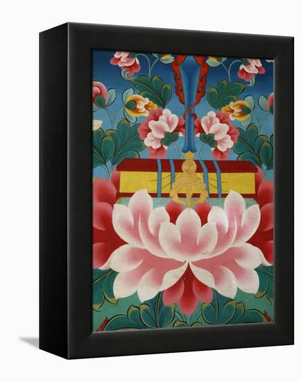 Painting of Lotus Flower, Sword of Knowledge and Sacred Text, Kopan Monastery, Kathmandu-Godong-Framed Premier Image Canvas