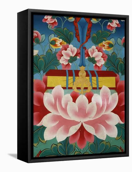 Painting of Lotus Flower, Sword of Knowledge and Sacred Text, Kopan Monastery, Kathmandu-Godong-Framed Premier Image Canvas