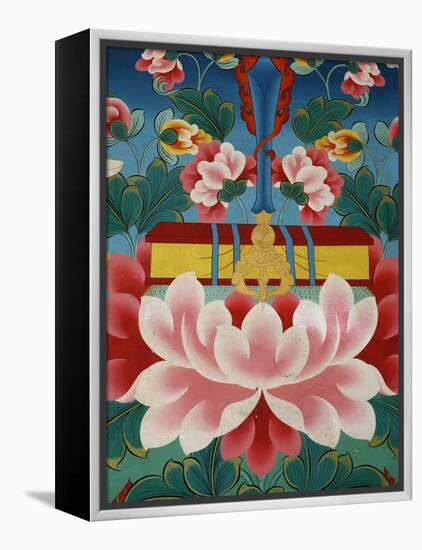 Painting of Lotus Flower, Sword of Knowledge and Sacred Text, Kopan Monastery, Kathmandu-Godong-Framed Premier Image Canvas