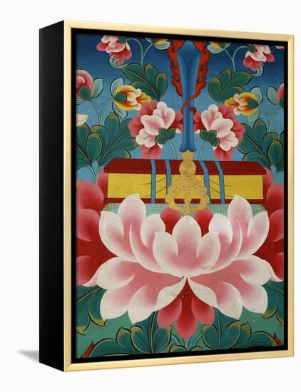 Painting of Lotus Flower, Sword of Knowledge and Sacred Text, Kopan Monastery, Kathmandu-Godong-Framed Premier Image Canvas