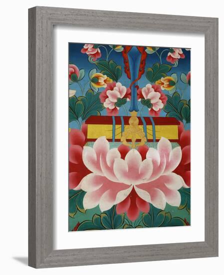 Painting of Lotus Flower, Sword of Knowledge and Sacred Text, Kopan Monastery, Kathmandu-Godong-Framed Photographic Print