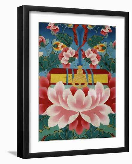 Painting of Lotus Flower, Sword of Knowledge and Sacred Text, Kopan Monastery, Kathmandu-Godong-Framed Photographic Print