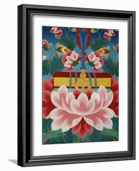 Painting of Lotus Flower, Sword of Knowledge and Sacred Text, Kopan Monastery, Kathmandu-Godong-Framed Photographic Print